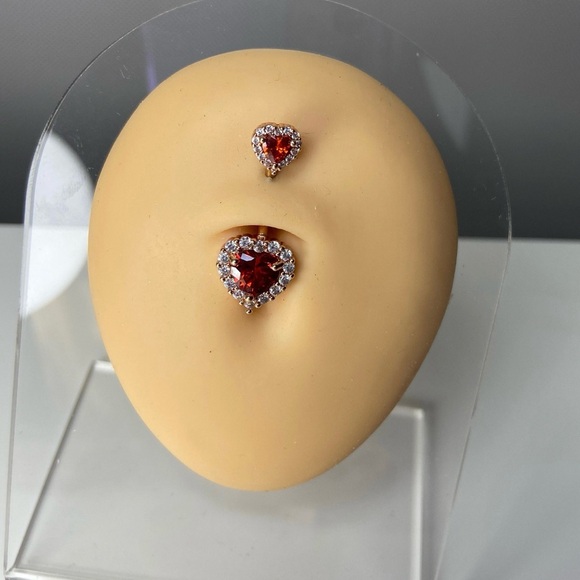RED ORANGE ROSE GOLD 14G Romantic Heart Belly Button Ring - Picture 6 of 7